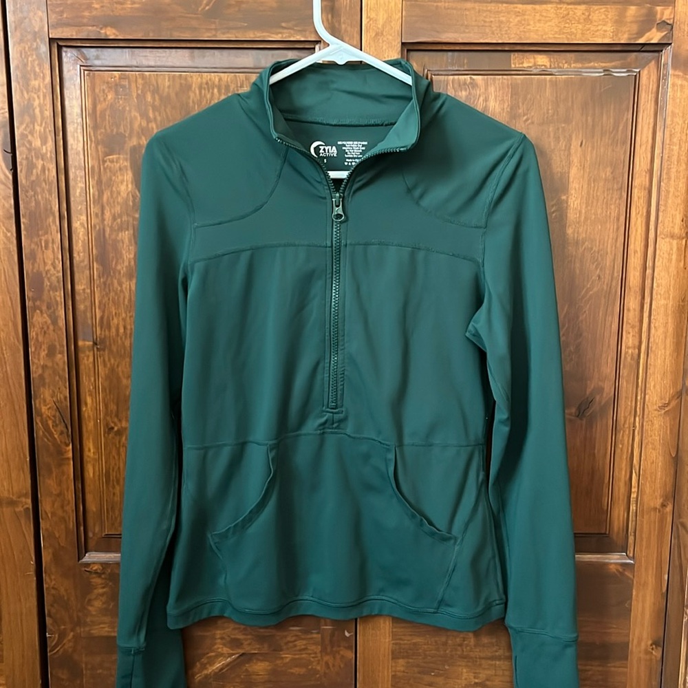 Zyia Active Long Sleeve Half-Zip Workout Top Green Size Small